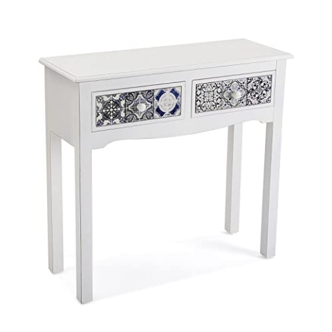 Versa Pireo Schmales Möbelstück für den Eingangsbereich oder Flur, Moderner Konsolentisch, mit 2 Schubladen, Maßnahmen (H x L x B) 78 x 30 x 81 cm, MDF Holz, Farbe: Weiß