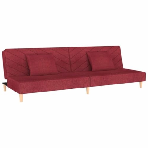 vidaXL Schlafsofa 2-Sitzer mit 2 Kissen Weinrot Stoff, Tagesbett, Gästebett, Sofa mit Schlaffunktion, Schlafcouch, Sofabett, 2-in-1 Sofa