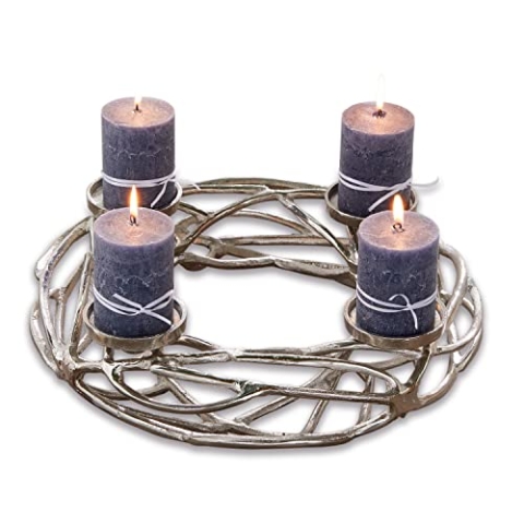 Loberon Kerzenkranz Coldfield, Rustikales Finish, für 4 Stumpenkerzen, Festliches Design, Zeitlose Eleganz, Adventsdekoration, Advent, Weihnachten, Aluminiumguss, Silber