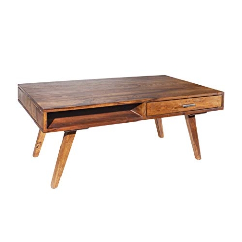 invicta INTERIOR Handgearbeiteter Couchtisch Retro 100cm Sheesham mit 2 Schubladen Wohnzimmertisch Tisch