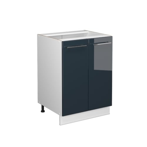 Vicco Küchenunterschrank Fame-Line, Dunkelblau Hochglanz/Weiß, 60 cm ohne Arbeitsplatte