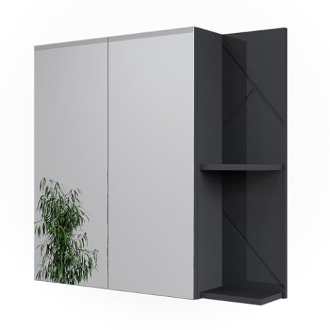 Vicco Badspiegelschrank Irma, Badezimmerspiegel, Anthrazit Hochglanz, 80 x 75 cm