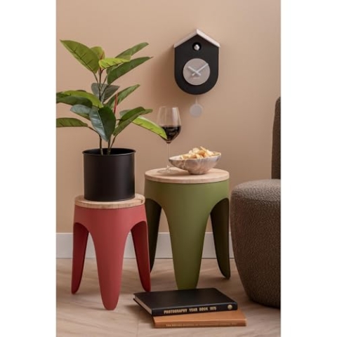 Leitmotiv Stool Set Double Funky Army Green & red Ochre