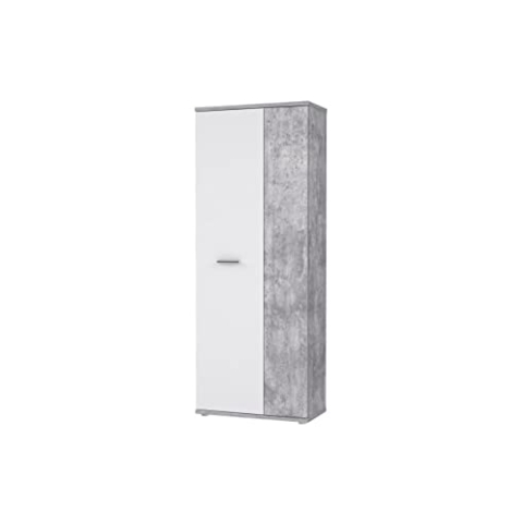 FORTE NET106 Schrank 70, Schuhschrank, Garderobenschrank, Abstellraum, Drehtürenschrank, 2-türig mit Einlegeböden, Weiß mit Betonoptik, 69 cm breit x 179 cm hoch x 35 cm tief