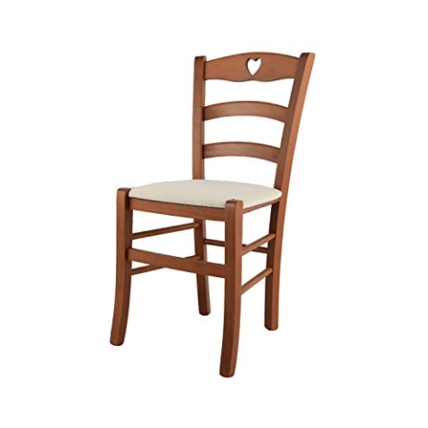 t m c s Tommychairs - Stuhl Cuore für Küche und Esszimmer, Robuste Struktur aus lackiertem Buchenholz im Farbton Kirschholz und gepolsterte Sitzfläche mit Stoff in der Farbe Elfenbein bezogen