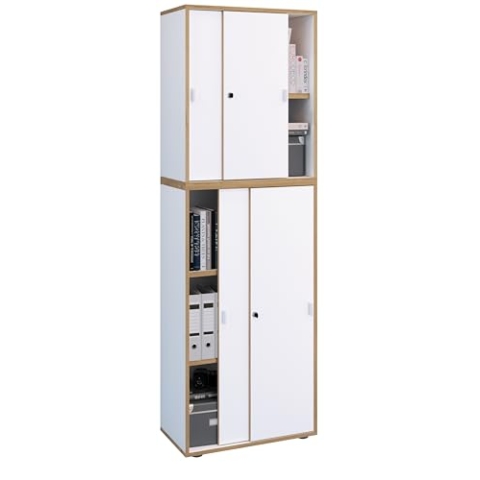 VCM Holz Büroschrank Ordner Aktenschrank Büromöbel Schrank Salia 5-Fach Breite 60 cm Schiebetüren Weiß