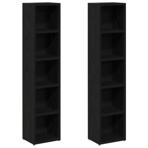 vidaXL CD-Regale 2Stk. Schwarz Eichen-Optik 21x16x93,5cm Holzwerkstoff, CD-Schrank, CD-Ablage, Standregal, Regalschrank, CD-Lagerregal, Regal, Regale