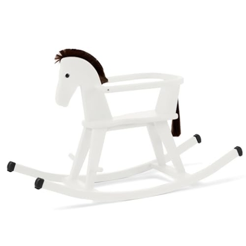 Geuther Schaukelpferd ab 1 Jahr | Schaukeltier ab 1 Jahr mit Schutzring & Haltegriffen | Holzspielzeug Baby für Motorik & Balance I Stabiles & langlebiges Holzpferd Halla | Kinderspielzeug, Weiß