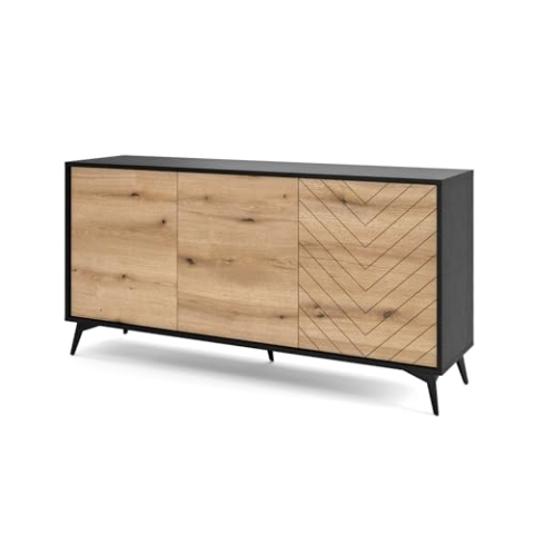 Selsey Boulia Sideboard, Holzwerkstoff Metall, Schwarz, 154 cm breit