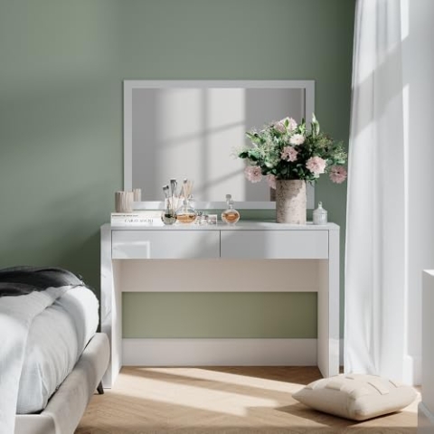 Vicco Schminktisch Annabelle, Weiß Hochglanz/Weiß, 110 cm mit 2 Schubladen
