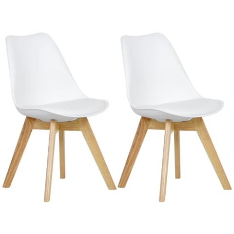 WOLTU Esszimmerstühle 2er Set, Skandinavische Küchenstühle, Wohnzimmerstuhl, Retro Design, Sitzfläche aus Kunstleder, Polsterstuhl Lehnstuhl,Massivholz Beine, Weiß BH29ws-2
