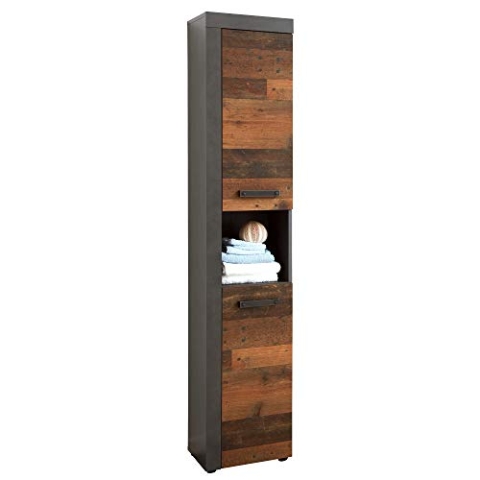 trendteam smart living - Hochschrank Schrank - Badezimmer - Indy - Aufbaumaß (BxHxT) 36 x 184 x 31 cm - Farbe Old Wood mit Matera - 125910123