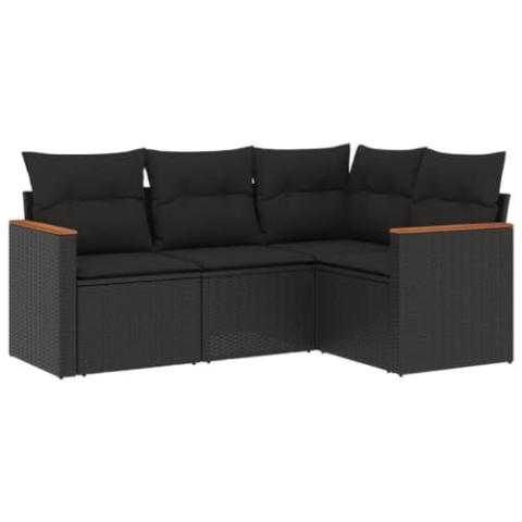 vidaXL Garten Sofagarnitur mit Kissen 4-TLG., Gartenmöbel Gartengarnitur, Sitzgruppe Sitzgarnitur, Lounge Sofa Garnitur Terrasse, Schwarz Poly Rattan