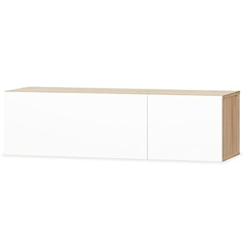 vidaXL TV Schrank mit 2 Fächern Fernsehtisch Fernsehschrank Lowboard TV Möbel Tisch Board Sideboard HiFi-Schrank Holzwerkstoff 120x40x34cm Hochglanz-Weiß/Eiche