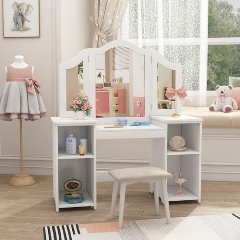 Vicco Schminktisch für Kinder Estella, Weiß, 105 x 117.9 cm Mit Spiegel