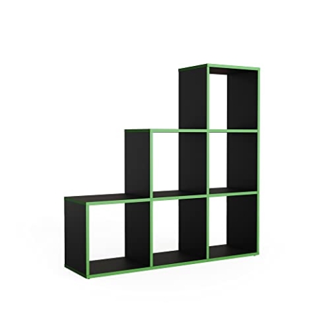 Vicco Treppenregal, stehendes Bücherregal, Schwarz/Grün, 104 x 108 cm