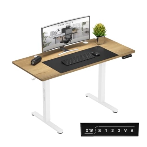 MARK ADLER Leader 7.0 Craft | Gaming Tisch Elektrisch Computertisch Bürotisch Schreibtisch Stehtisch 120 x 60 cm Höhenverstellbarer | 3 Memory-Steuerung Memoboard | Weiß Gestell Eiche Tischplatte