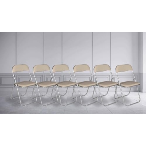 Dmora - Set mit 6 Marbella-Klappstühlen, platzsparender Sessel, Gästestuhl, Besprechungssitz aus Kunstleder, 43 x 47 x 80 cm, Beige