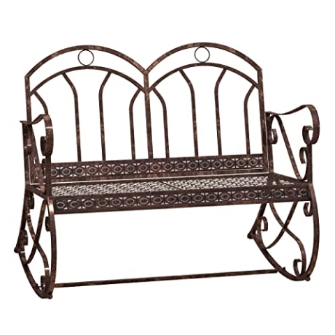 Outsunny Gartenbank Schaukelstuhl Parkbank Sitzbank Bank 2-Sitzer Metall (Modell3/ Bronze-Rot)
