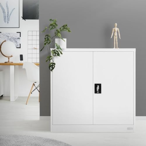 ML-Design Aktenschrank abschließbar, 90x40x90 cm, Weiß, Stahl, 2 höhenverstellbare Einlegeböden, Büroschrank mit 2 Türen, Metallschrank Stahlschrank Aufbewahrungsschrank Lagerschrank Materialschrank
