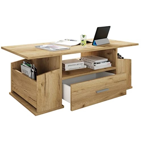 VCM Holz Couchtisch mit ausreichend Stauraum | Maße ca. H. 44 x B. 110 x T. 52 cm | Wohnzimmertisch mit Schublade - Junata Honig-Eiche