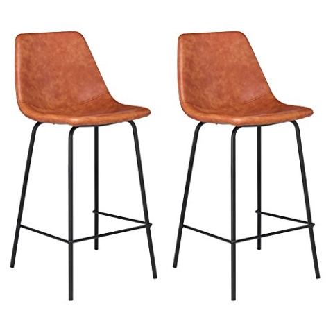 Happy Garden 2er Set Vintage-Barhocker Lucien Cognac - Sitzhöhe 65cm, Barhocker im Retro-Stil mit Rückenlehne und Fußstütze, Metallgestell
