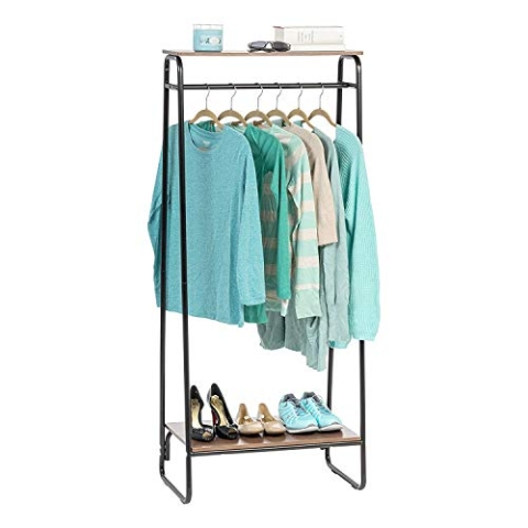 Iris Ohyama Kleiderständer mit Holzregalen, 2 Ebenen, Schwarz, Modernes, Robuster Rahmen, Rutschfest, Für Schlafzimmer, Studio, Schrank, Kleidung & Schuhe, Wäscheständer, Einfacher Aufbau, PI-B2