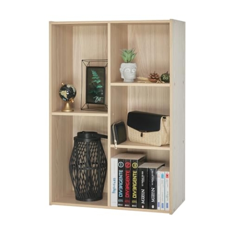 Iris Ohyama Bücherregal, 5 Etagen, 60cm breit, Hellbraun, Vielseitig, Modular, Offenes Regal, Für Wohnzimmer, Büro, Schlafzimmer, Platzsparend, Bücher, CD, Dekor, Einfacher Aufbau, CX-23C