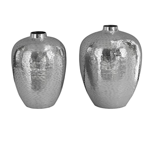 Riess Ambiente Elegantes Vasen 2er Set Oriental 31cm Silber Hammerschlag Design Dekovasen Wohnaccessoire Dekoration