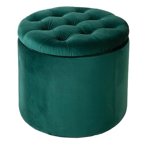 Riess Ambiente Eleganter Hocker MODERN BAROCK 50cm dunkelgrün Samt Couchtisch Tisch Aufbewahrungskorb Sitzhocker