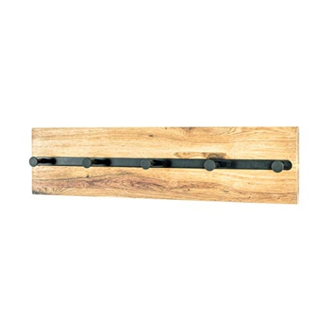 HAKU Möbel Wandgarderobe Eiche geölt, schwarz, Massivholz, Metall - Maße: B 60 cm x H 15 cm x T 6 cm, Style: Modern