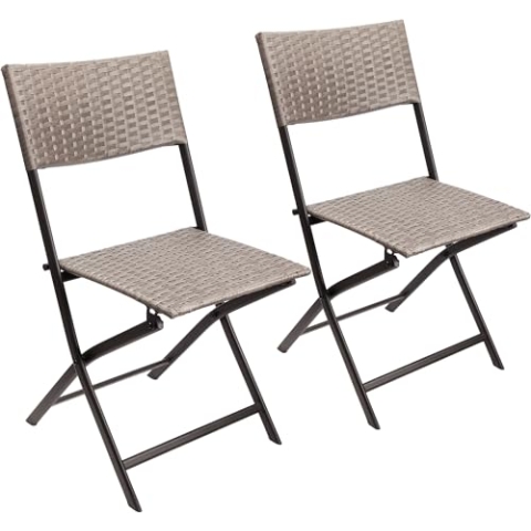 BRUBAKER 2er Set Gartenstuhl Toskana - Polyrattan Klappstuhl wetterfest und robust - Balkonstuhl klappbar - Campingstuhl für Garten Balkon Terrasse - Camping Stuhl - Grau Braun