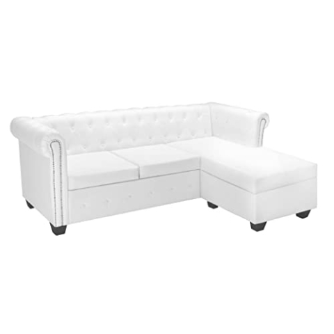 vidaXL Chesterfield Sofa L-Form Kunstleder Weiß Couch Ecksofa Wohnlandschaft