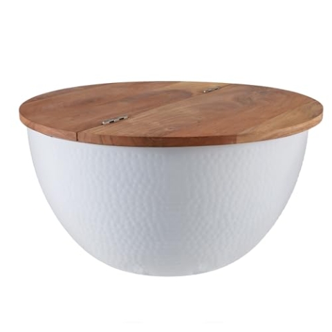 Riess Ambiente Handgefertigter Couchtisch Orient Storage 60cm weiß im Classic Hammerschlag Design Akazie mit Stauraum