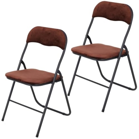 Brixy Klappstühle - 2er Set - Klappstühle - Samt - Esstisch Stühle - Klappstühle - 43 x 47 x 80 cm - Stühle - Braun