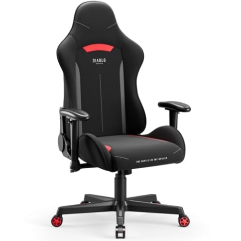 Diablo Gamer Stuhl Stoff | Gaming Stuhl Ergonomisch mit Stoffbezug, Verstellbare Armlehnen, Kippmechanismus | Schreibtischstuhl Gaming, Bürostuhl Gaming bis zu 136 kg | X-Starter | Schwarz