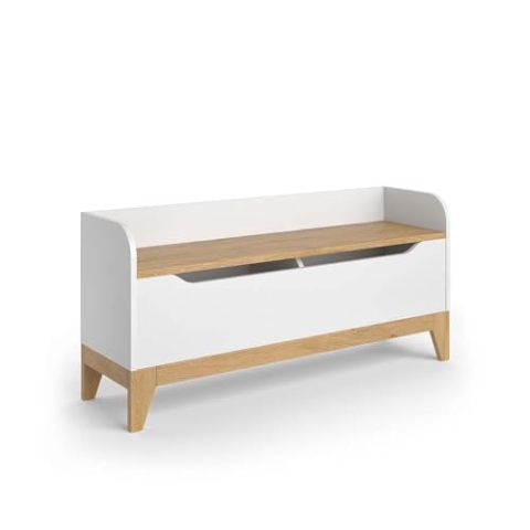 VitaliSpa Spielzeugtruhe Malia, Spielzeugkiste, Weiß/Eiche, 107.2 x 50 cm mit Sitzbank