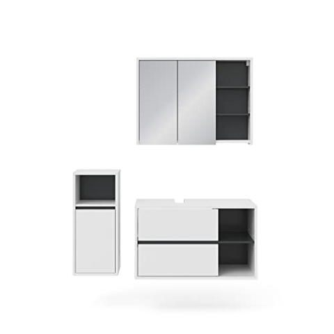 Vicco Badmöbel-Set Viola, Badezimmerschrank-Set, Weiß/Anthrazit, 3 Teile, mit Midischrank