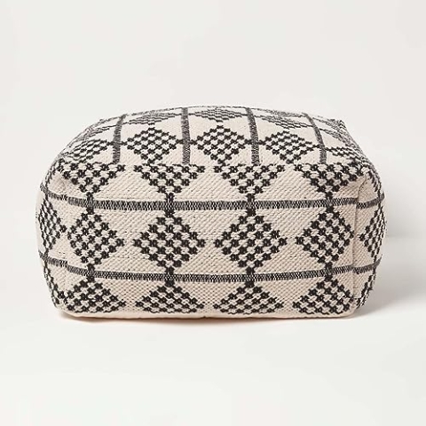 Homescapes Pouf Adana schwarz-weiß geometrisch Gemustert 55x30 cm, Sitzsack quadratisch, Sitzquader Bodenkissen Baumwolle