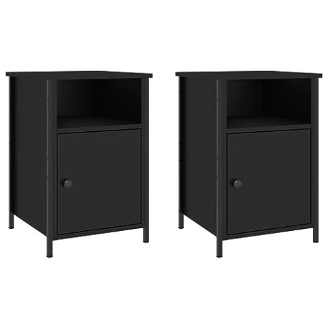 vidaXL Nachttisch 2 STK., Beistelltisch mit viel Stauraum, Höhenverstellbarer Nachtschrank, Nachtkommode Nachtkonsole, Schwarz Holzwerkstoff