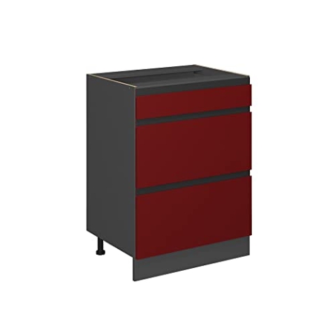 Vicco Küchenunterschrank R-Line, Rot/Anthrazit, 60 cm J-Shape, mit Schubladen, ohne Arbeitsplatte