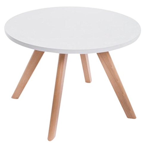 CLP Design-Beistelltisch Eirik aus Holz I Runder Teetisch mit matt weißer Tischplatte I Kompakter Couchtisch mit Holzbeinen, Farbe:Natur