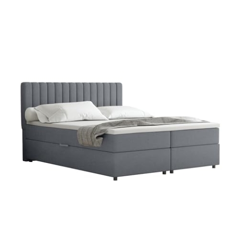 PANDA MÖBEL Everest Boxspringbett 160 x 200 cm Doppelbett mit hochwertiger Bonell-Matratze und Topper, Polsterbett mit Bettkasten, Schlafzimmer, Bequem, Modern, Stilvoll