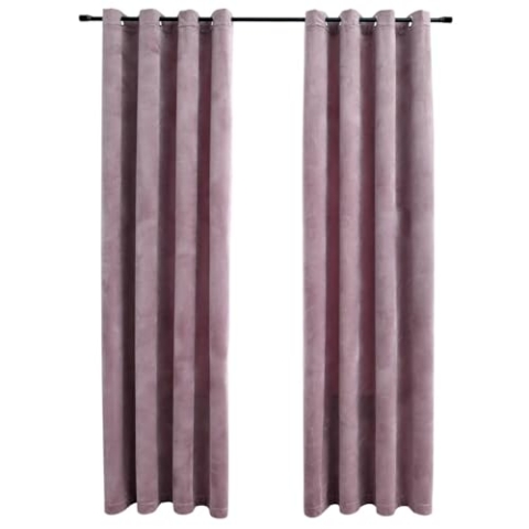 vidaXL 2X Vorhang Verdunkelung mit Ösen Verdunkelungsvorhang Kräuselband Ösen Schlaufe Thermo Gardine Blickdicht Samt Antik-Rosa 140x225cm