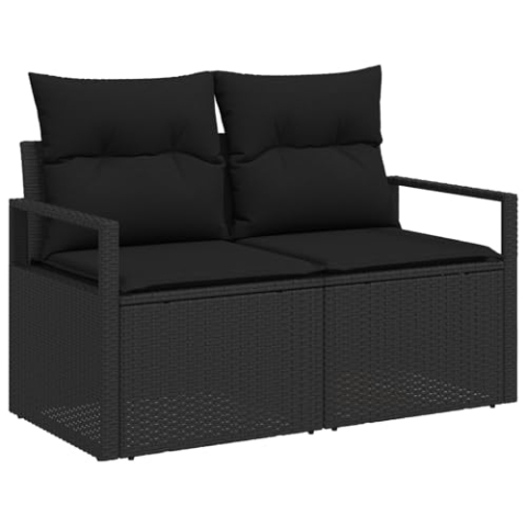 vidaXL Modernes Outdoor Sofa mit Stauraum Stylisches schwarzes Rattan Sofa Kissen für 2 Personen UV-beständig und langlebig Patio Möbel Balkon Garten Nutzung Person Wetter Texturiertes Stoffmöbel