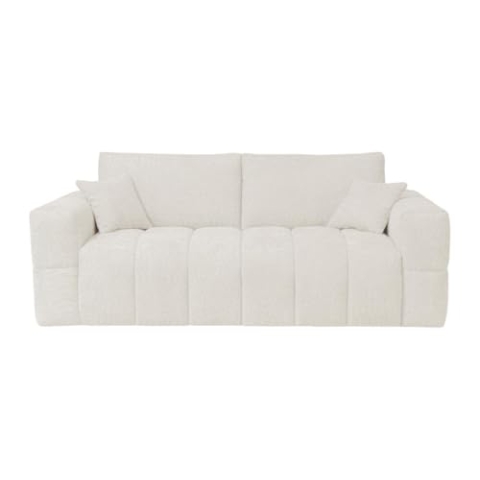 Vente-unique-Schlafsofa mit Matratze 3-Sitzer - Bouclé-Stoff - Beige - Liegefläche 140 cm - Matratze 13 cm - ISSORO