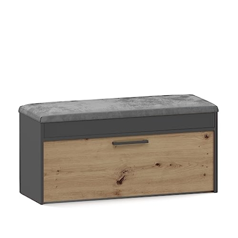CDF Schuhschrank Parma | Farbe: Anthrazit - Eiche Artisan | Ideal für Diele, Flur, Büro | Schuhaufbewahrung | Bequemer Sitz (Kissen) | Modern | Flügeltür | Lagerung