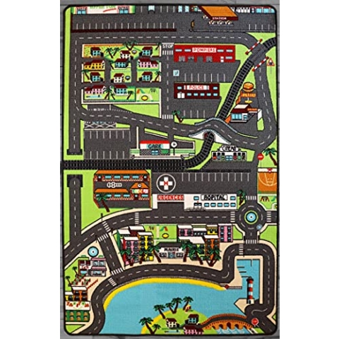 TAPITOM® | Autoteppich für Kinder in der Stadt - 130 x 200 cm | Straßenspielmatte | Circuit-Fußmatte für Kinderzimmer | rutschfest, Saum | CE-Normen