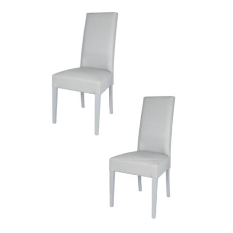 t m c s Tommychairs - 2er Set Moderne Stühle Luisa für Küche und Esszimmer, robuste Struktur aus lackiertem Buchenholz Farbe Hellgrau, Gepolstert und mit hellgrauem Kunstleder bezogen