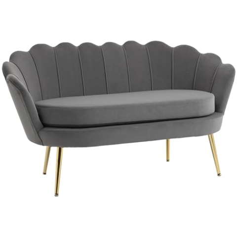 HOMCOM 2-Sitzer Stoffsofa Zweisitzer Loungesofa mit weichen und großzügigen Kissen Polstersofa Sitzmöbel Polstermöbel Designsofa elegant Samt Polyester Grau 133 x 63 x 75 cm